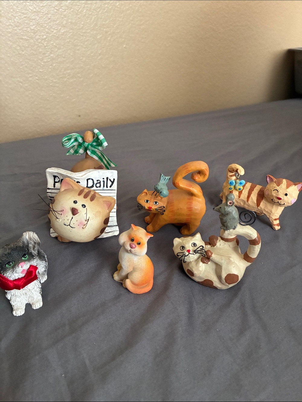 Ceramic Cat Figurine Set - Orange, Cream, Tan